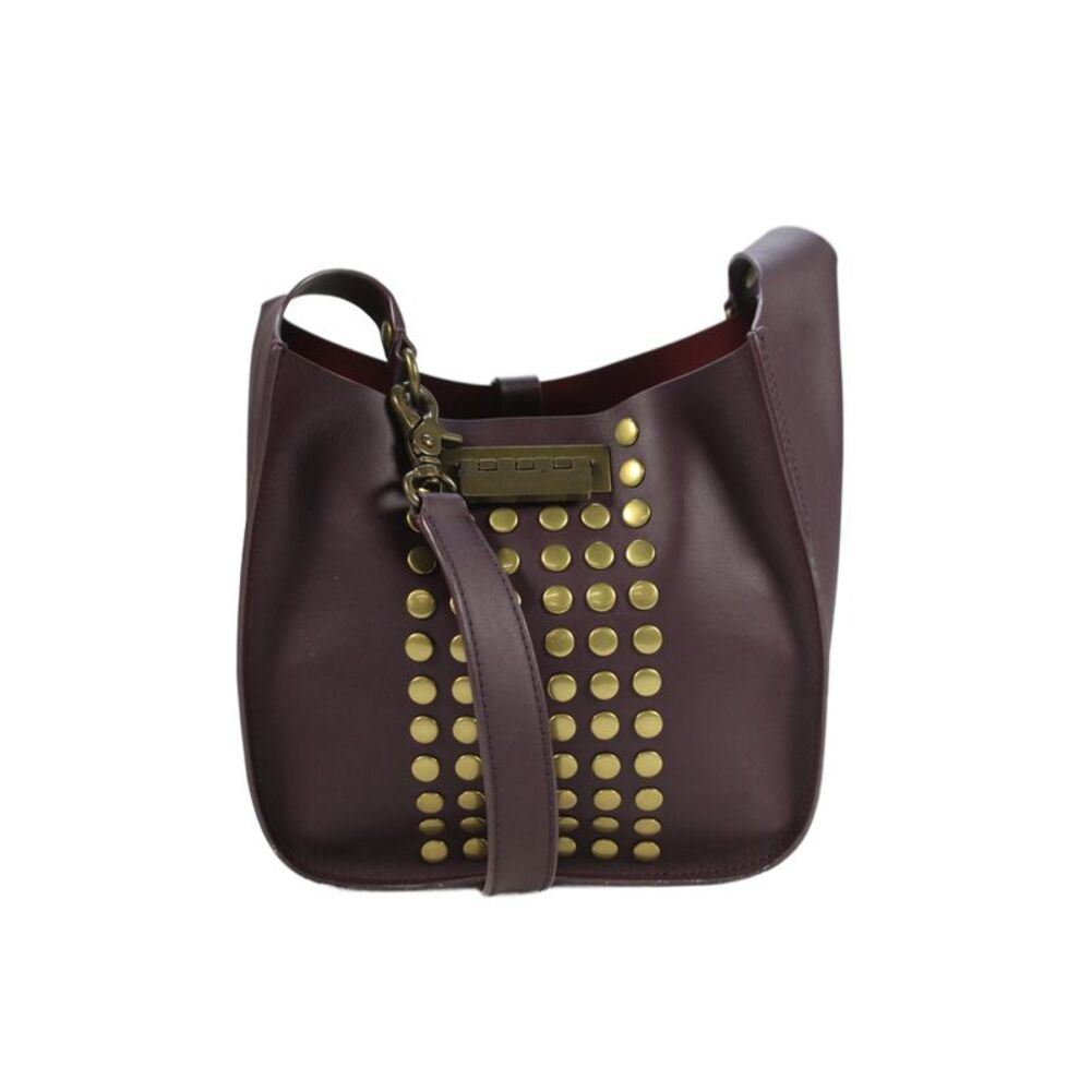 Zac Posen Womens Leather Studded Dotted Crossbody Handbag Burgundy